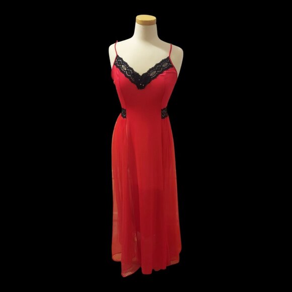 RARE! Pre-Loved Vintage Adonna Red and Black Sheer Gown-Size Medium